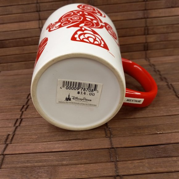 Disney D23 Red Floral Paper Cut Silhouette Mickey Minnie Mouse Coffee Mug Cup - Picture 10 of 11